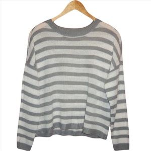 SO Gray White Striped Lightweight Knit Sweater Top - Size Large